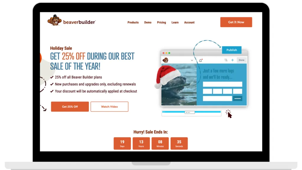 exemplo de página de vendas de fim de ano do Beaver Builder