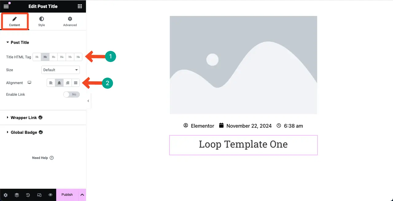 Как использовать виджет Elementor Loop Grid в WordPress с HappyAddons 11 Configure the Post Title widget for the Loop Grid template