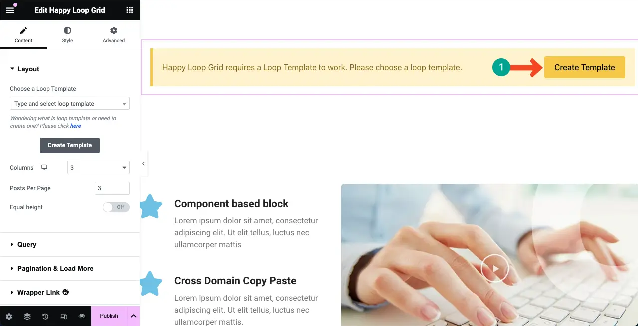 Как использовать виджет Elementor Loop Grid в WordPress с HappyAddons 2 Click the Create Loop Template Button