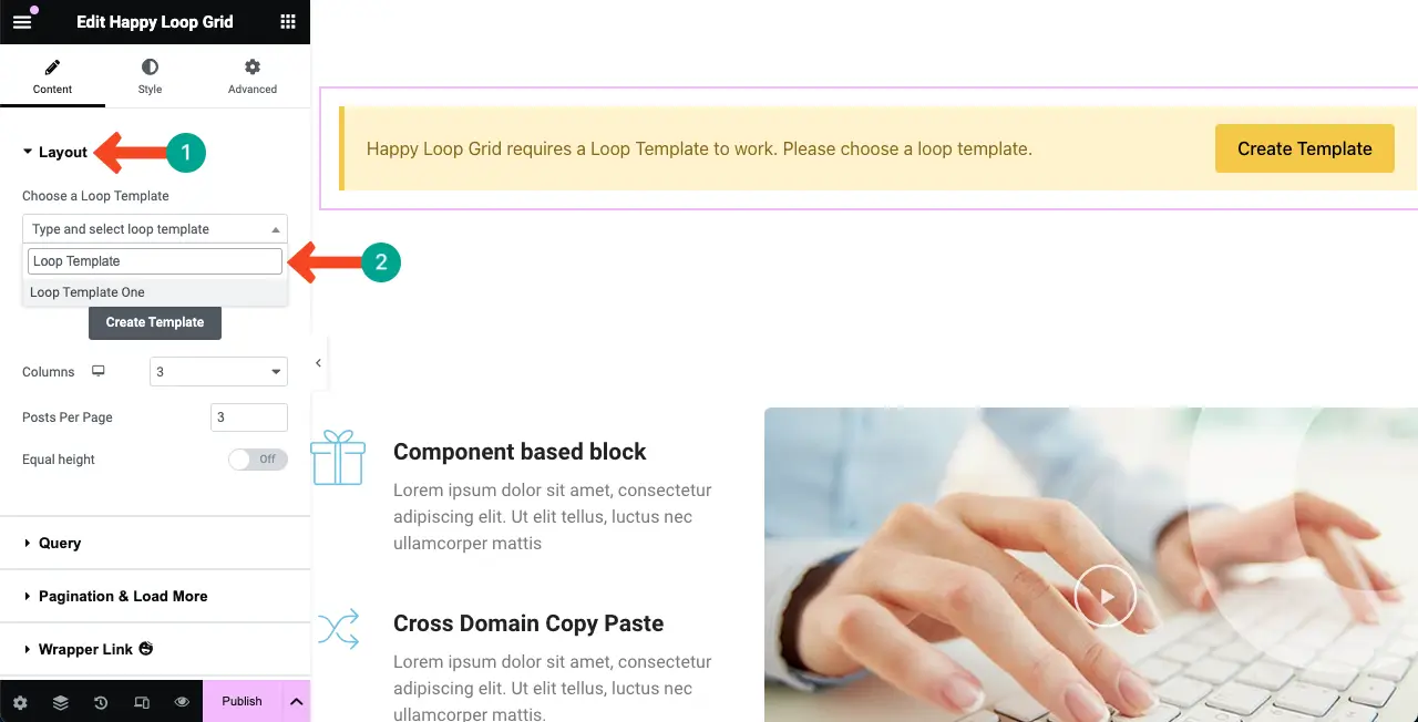Как использовать виджет Elementor Loop Grid в WordPress с HappyAddons 17 Select the loop grid template you created