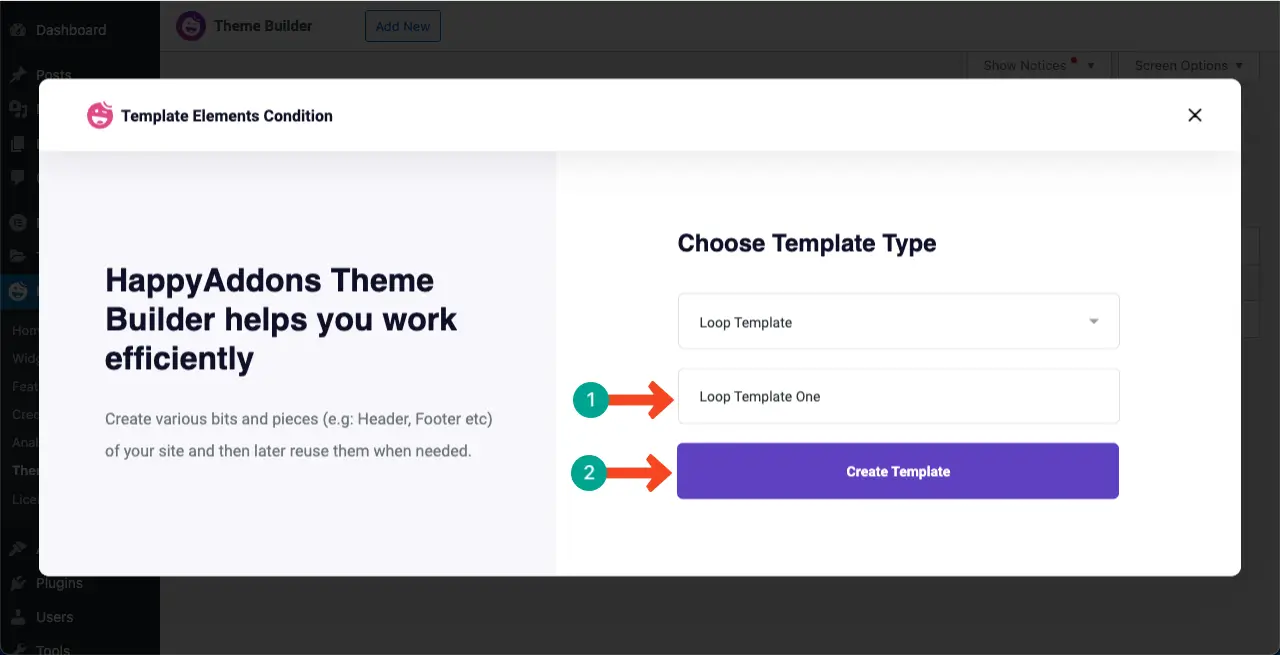 Как использовать виджет Elementor Loop Grid в WordPress с HappyAddons 4 Give a name to the template