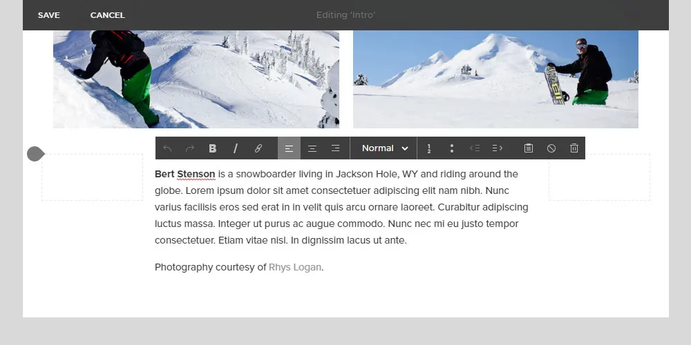 WordPress vs Squarespace Editor de publicaciones de Squarespace