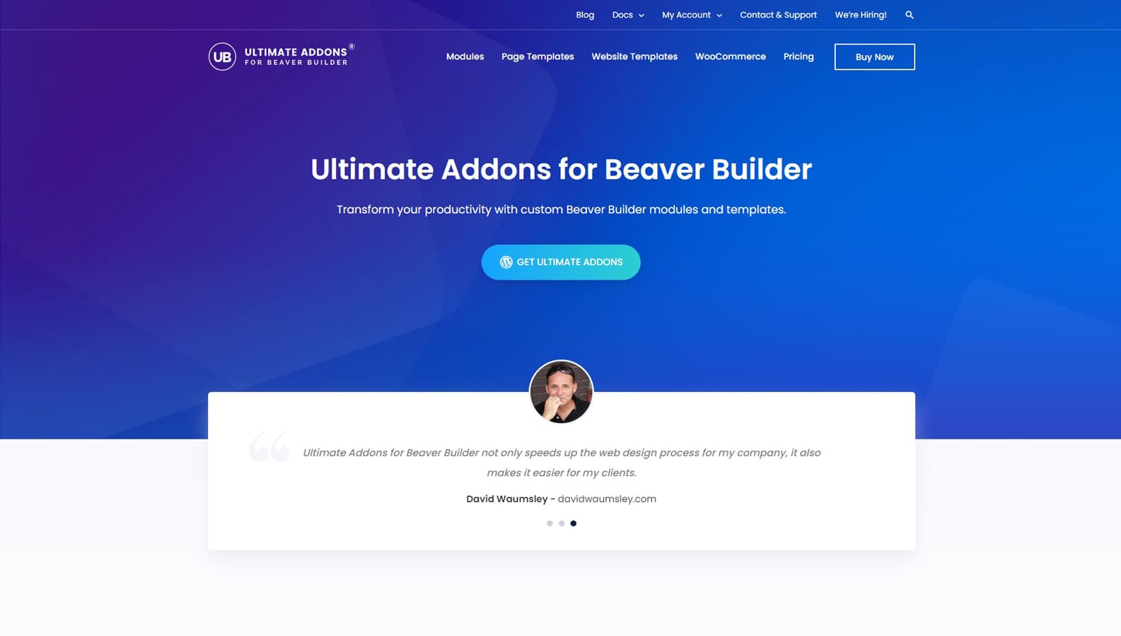 Portrait d'Ultimate Addons for Beaver Builder, l'un des plugins WordPress flip box avec 3 modèles de flip box.