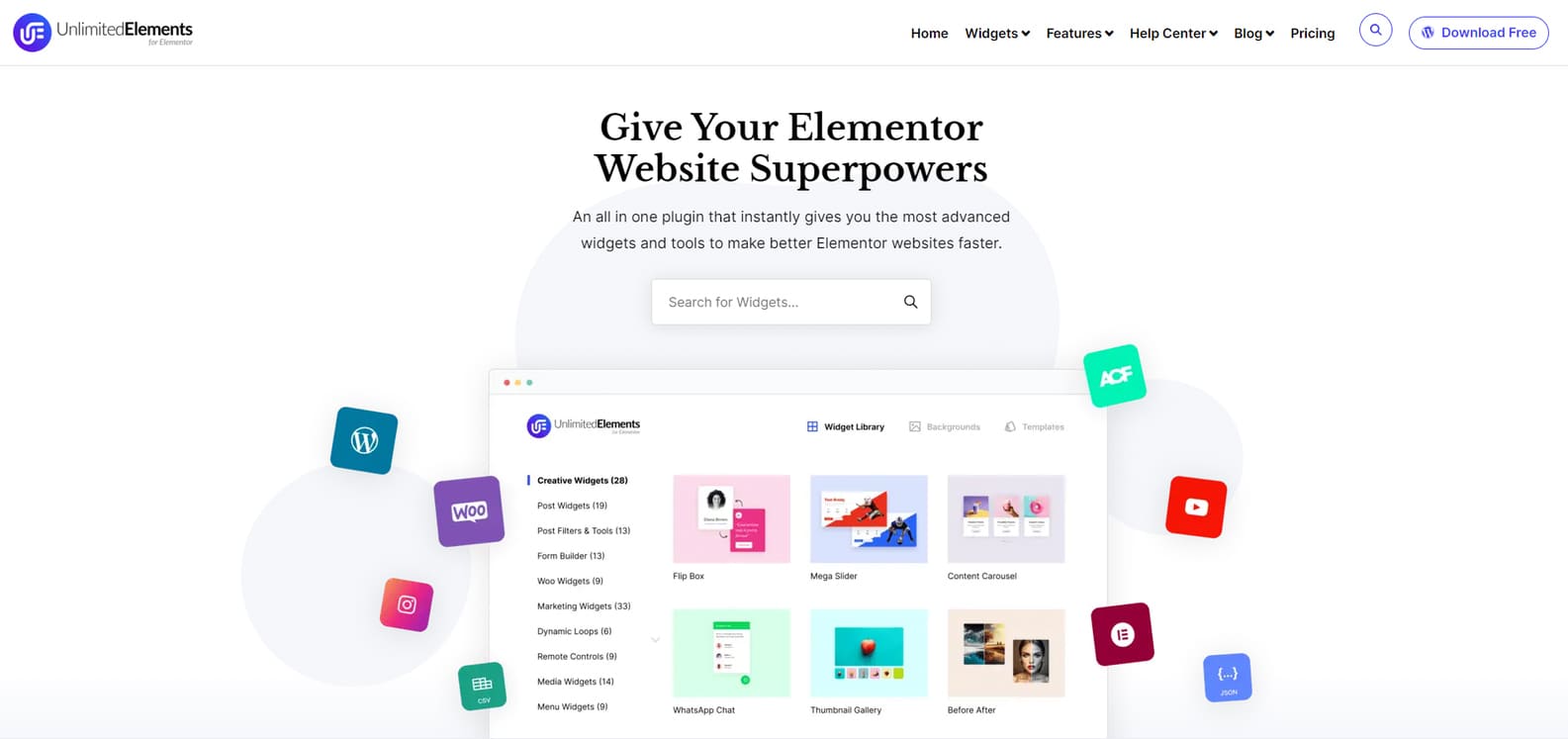 Graphique d'Unlimited Elements pour Elementor, l'un des plugins WordPress flip box avec des kits de modèles prédéfinis.