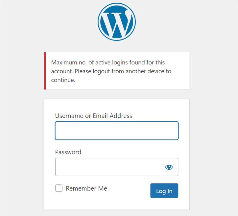 登录阻止登录示例 - IsItWP - 免费 WordPress 主题检测器 loggedin blocked login example
