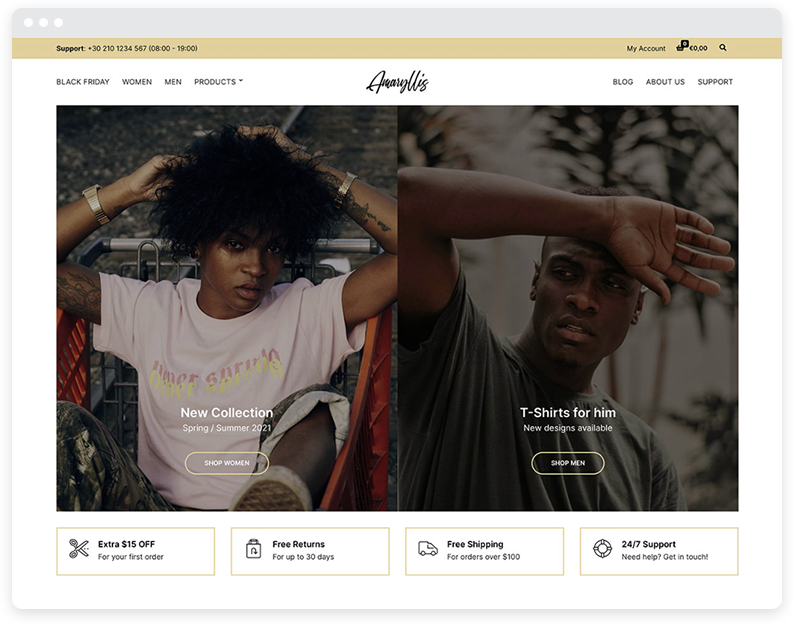 Un exemple du thème WordPress Amaryllis WooCommerce