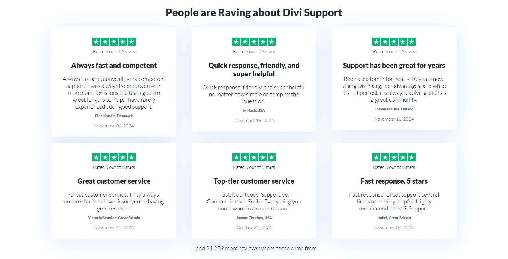 Ulasan TrustPilot tentang Dukungan Pelanggan Divi yang Hebat