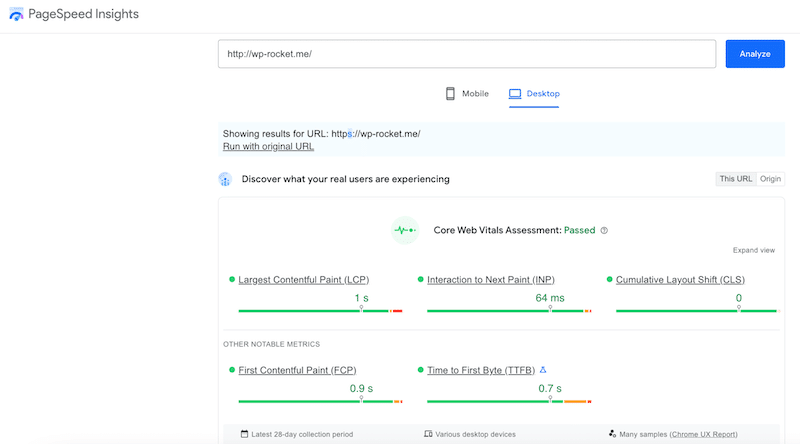 Exemple de KPI de PageSpeed - Source : PageSpeed Insights