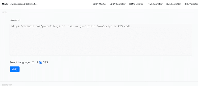 Outil de minification en ligne - Source : Minifying