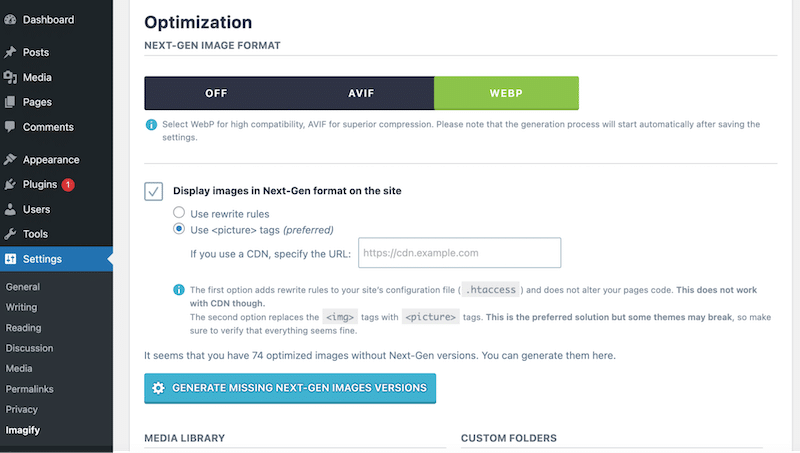 Conversion WEBP ou AVIF - Source : Imagify
