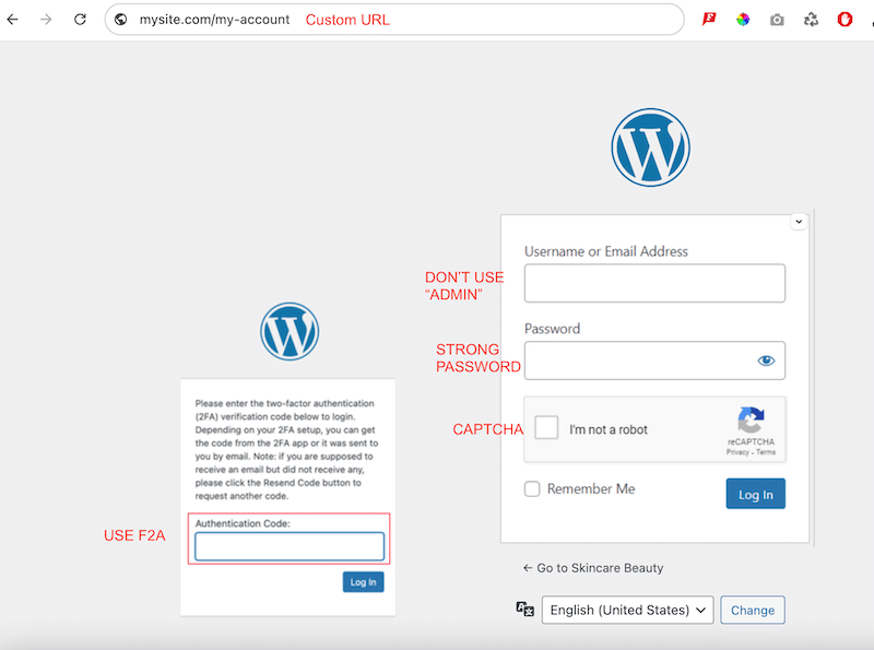 Bonne pratique pour une page de connexion sécurisée – Source : WP Rocket