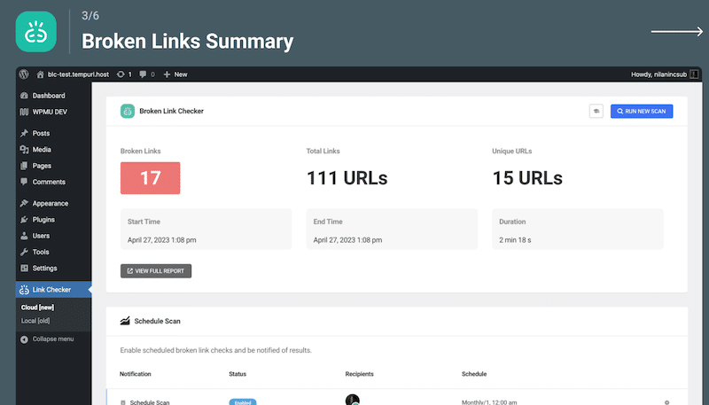 Exemple de détection de liens rompus – Source : Broken Link Checker