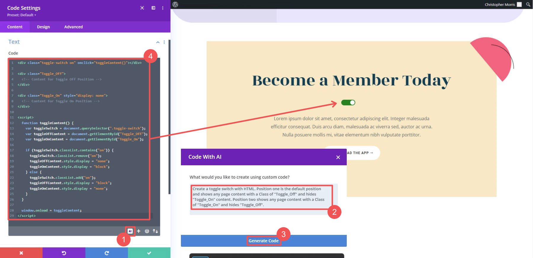 Ejemplo de generación de alternancia de JS, HTML y CSS: 4 pasos
