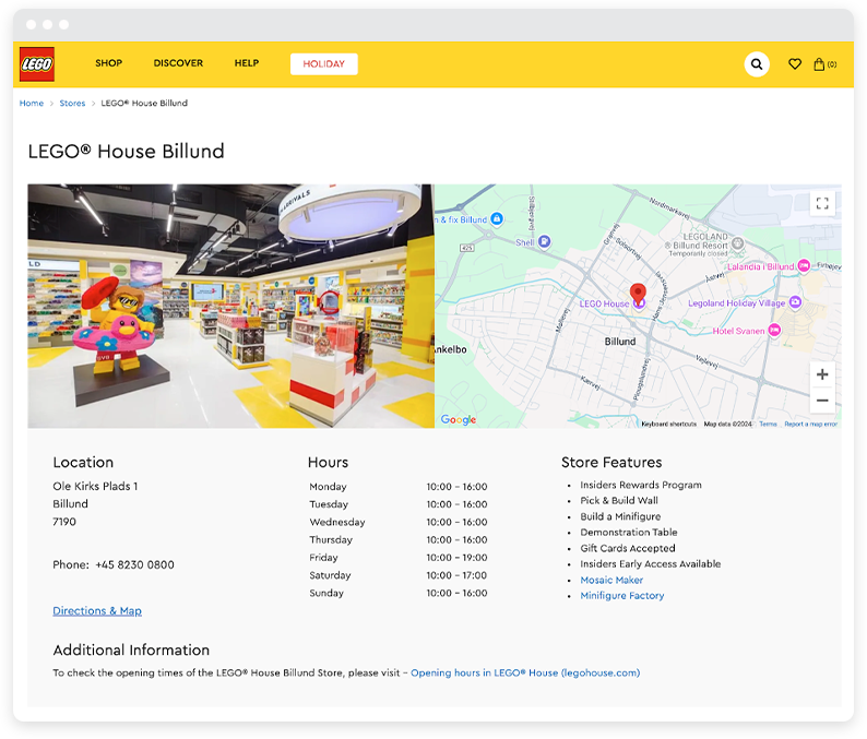 Um mapa no site da Lego.