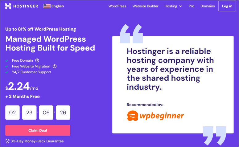 hostinger-wpbeginner-offer-homepage - IsItWP - 無料の WordPress テーマ検出ツール hostinger wpbeginner offer homepage