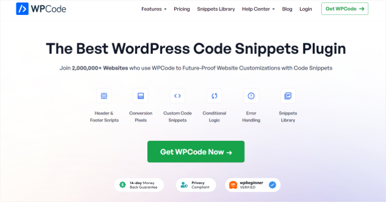 wpcode-homepage - IsItWP - 無料の WordPress テーマ検出ツール wpcode homepage