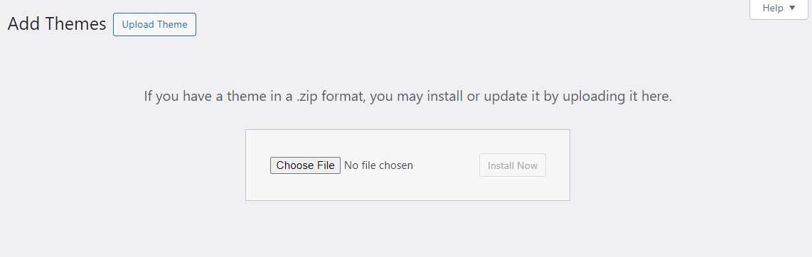 WordPress Web サイトダッシュボードの「テーマのアップロード」オプションと外観/テーマ設定。