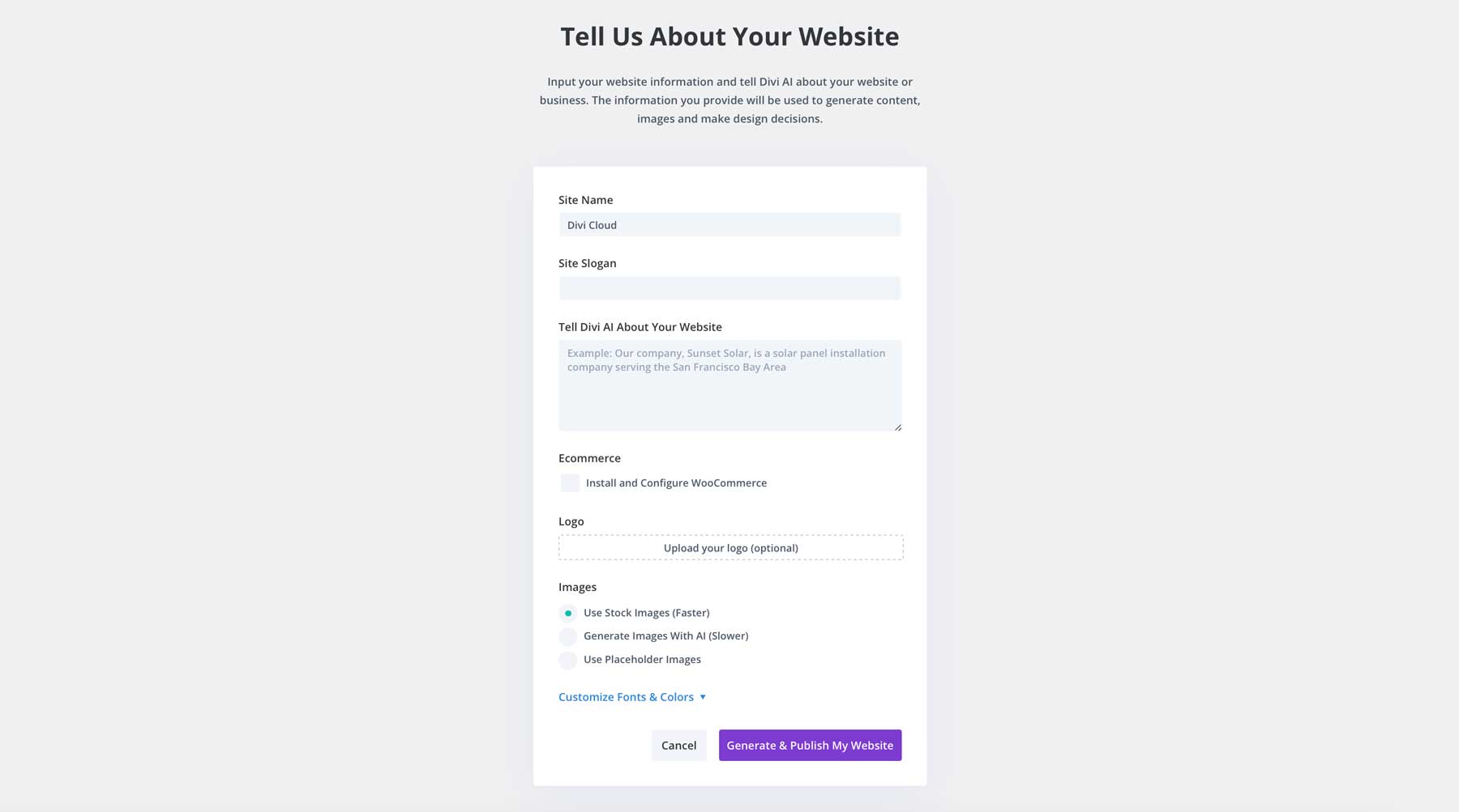 Divi AI-Website-Generierung