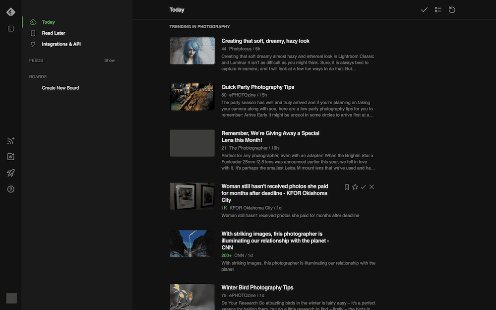 O aplicativo leitor de feed RSS Feedly.
