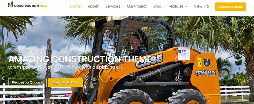 Captură de ecran a șablonului demonstrativ de teme WordPress gratuit Construction Field.