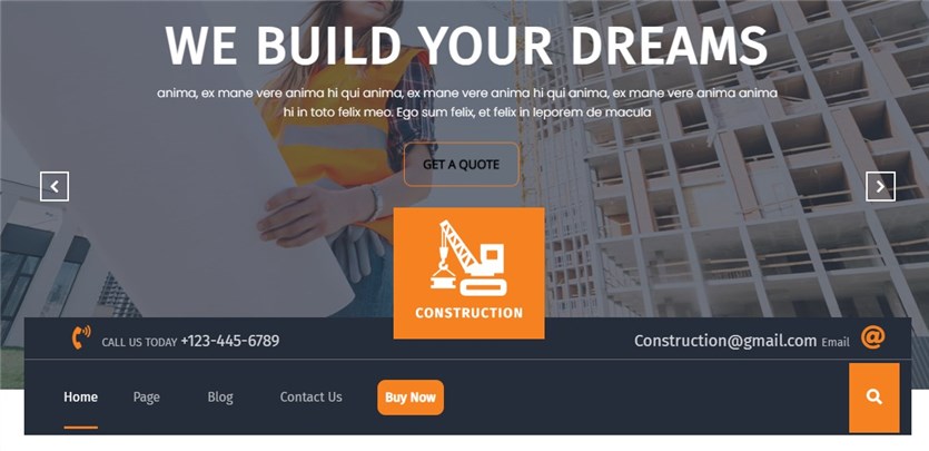 Captură de ecran a șablonului gratuit Construction Hub pentru site-urile WordPress.