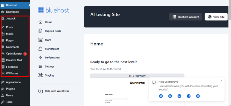 bluehost-ai-site-ready - IsItWP - Detector de temas de WordPress gratuito bluehost ai site ready