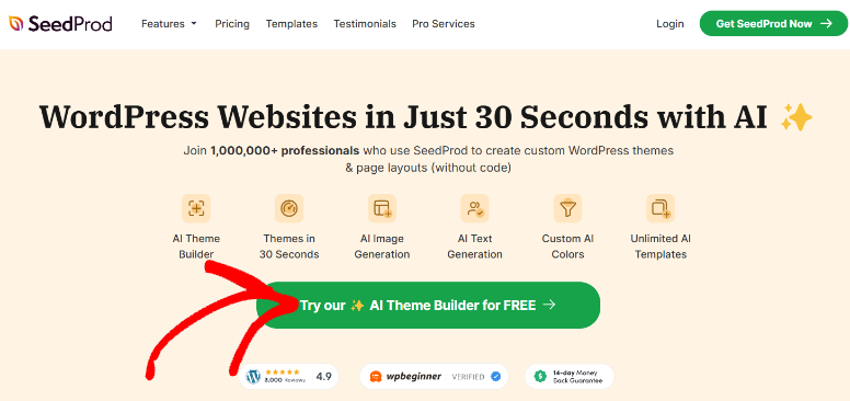 seedprod-ai-homepage - IsItWP - Detector de temas de WordPress gratuito seedprod ai homepage