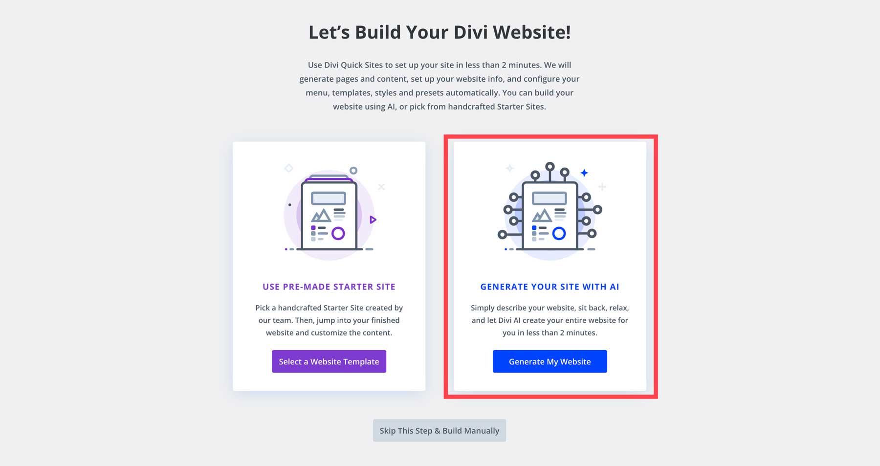 使用 Divi AI 生成网站