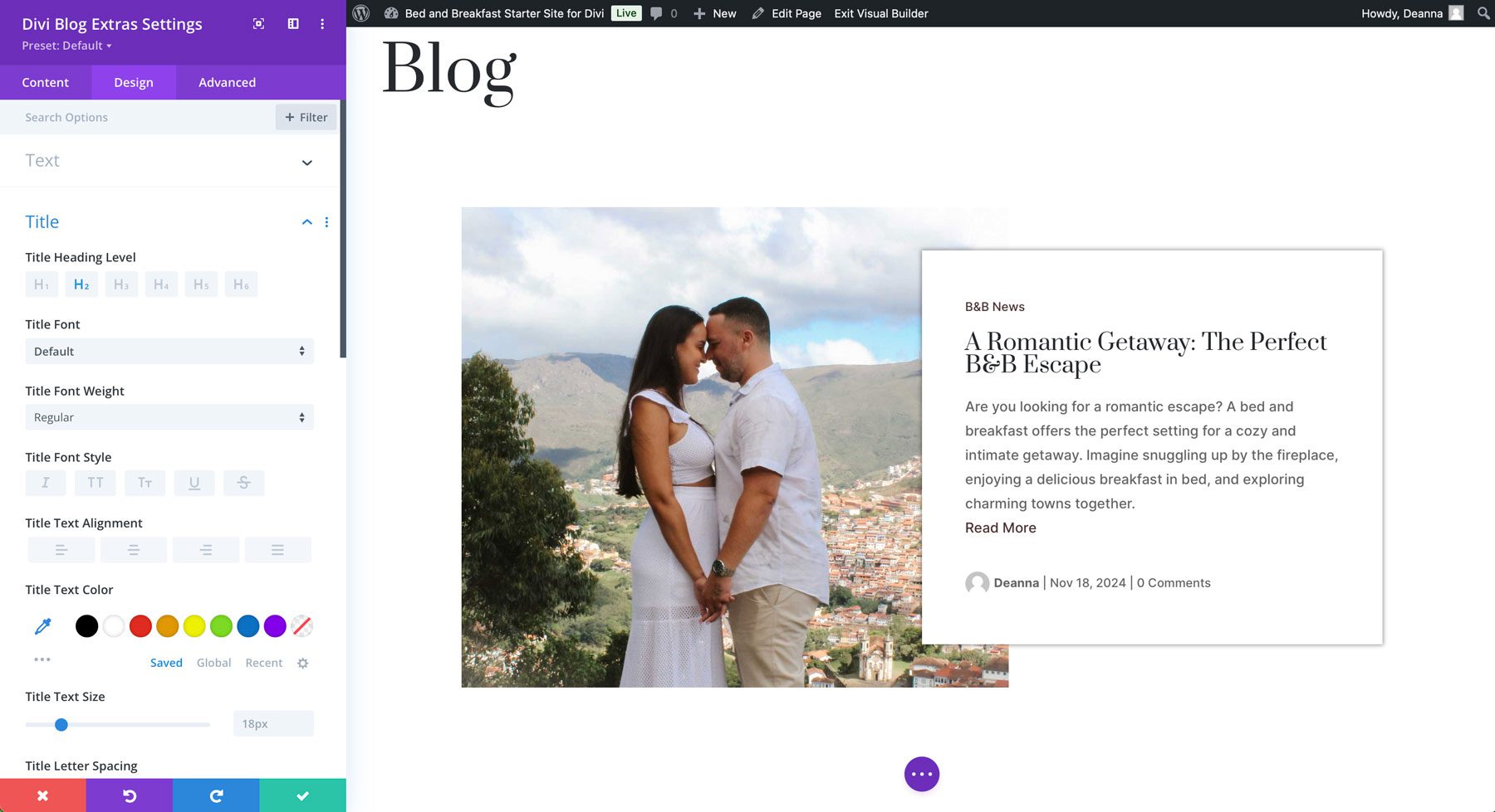 Designeinstellungen für Divi Blog Extras