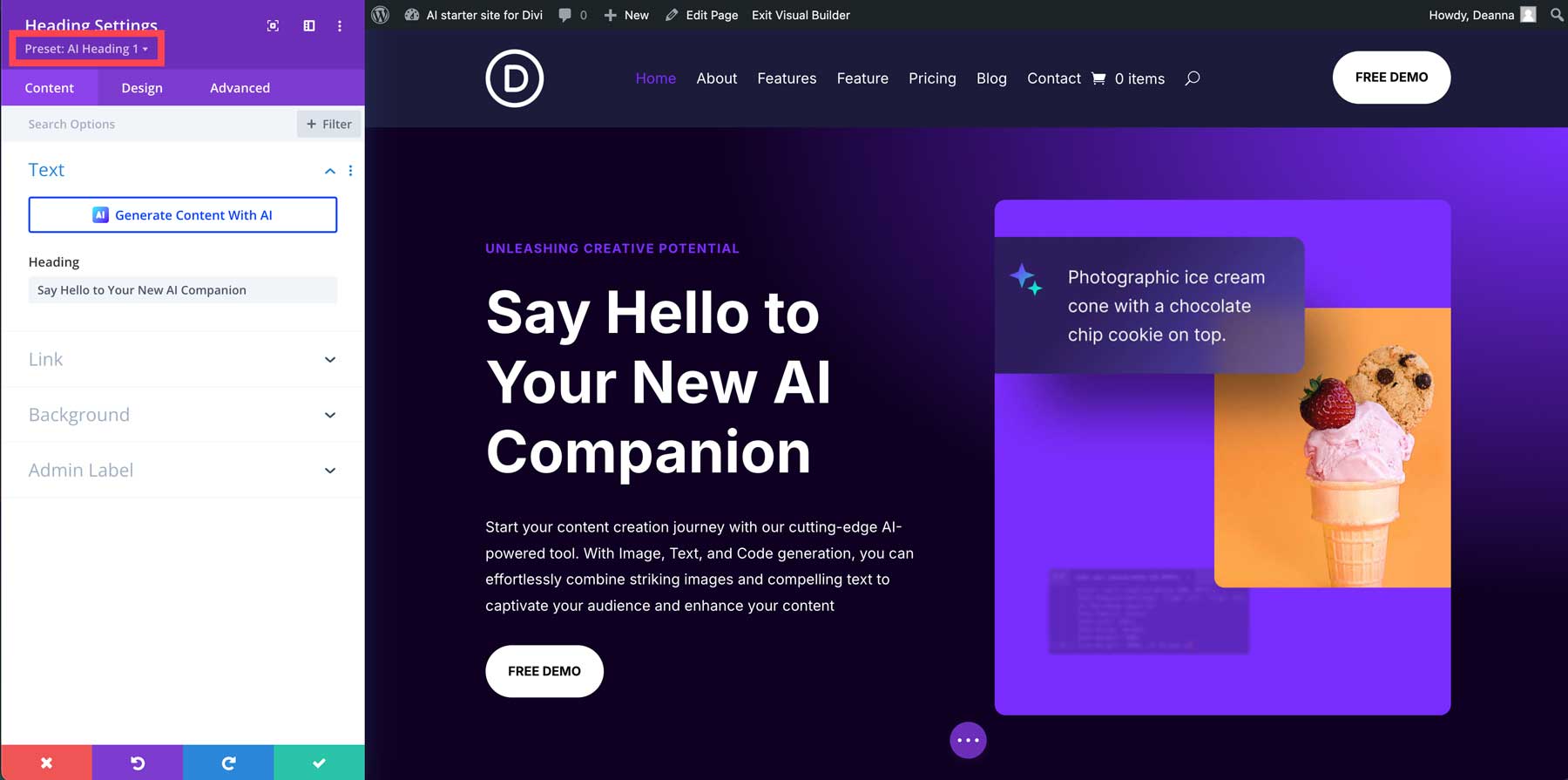 موقع بداية AI لـ Divi