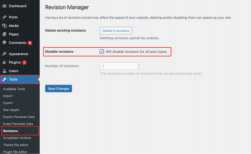 使用 Companion Revision Manager 禁用 WordPress 修订 - 来源:Companion Revision Manager 插件