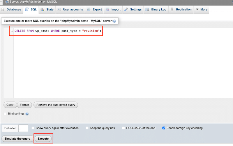 执行查询的最终按钮 - 来源:phpMyAdmin