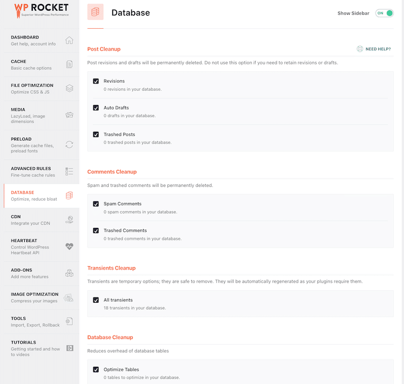 使用 WP Rocket 进行修订和数据库优化 - 来源:WP Rocket