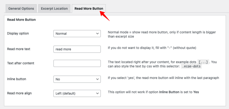 plugin de trecho de botão leia mais