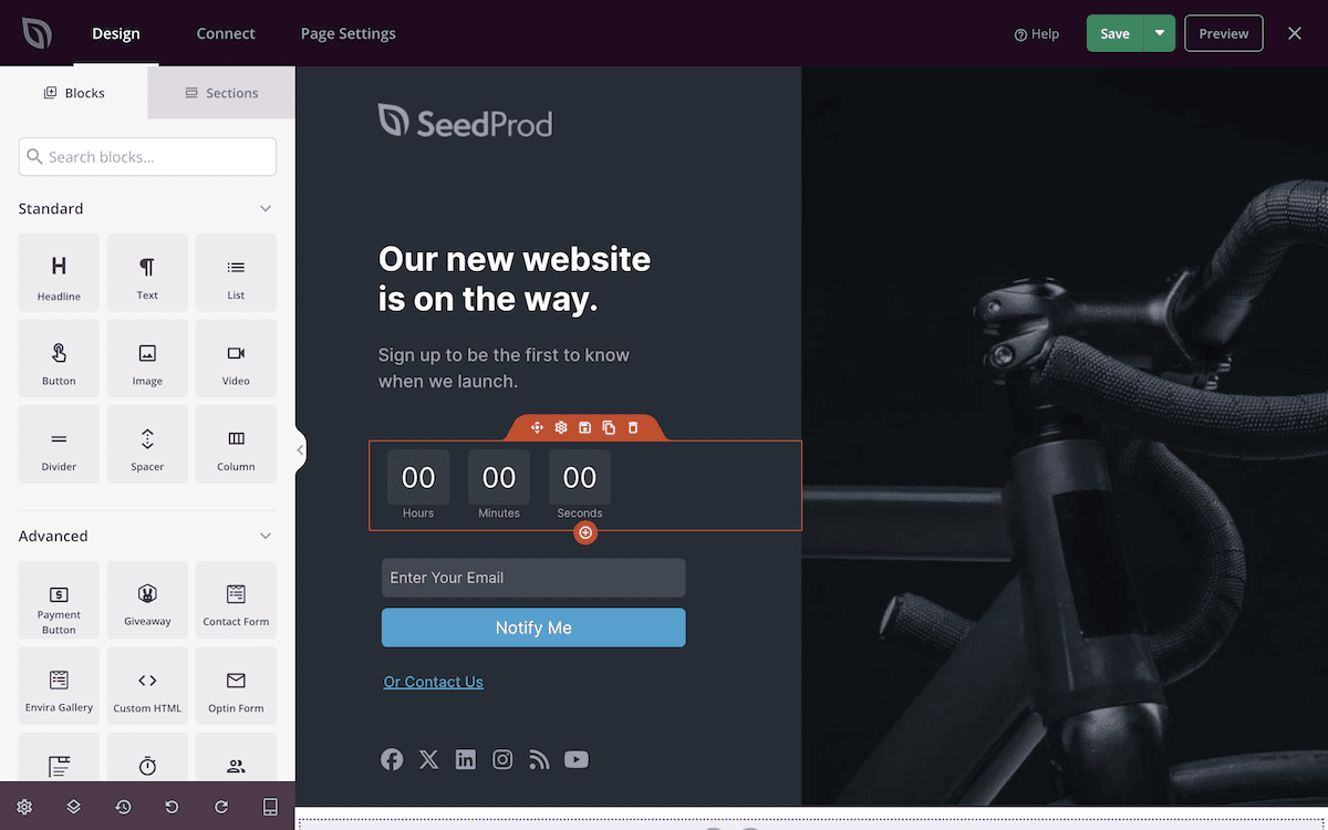 기본 SeedProd 빌더 화면.