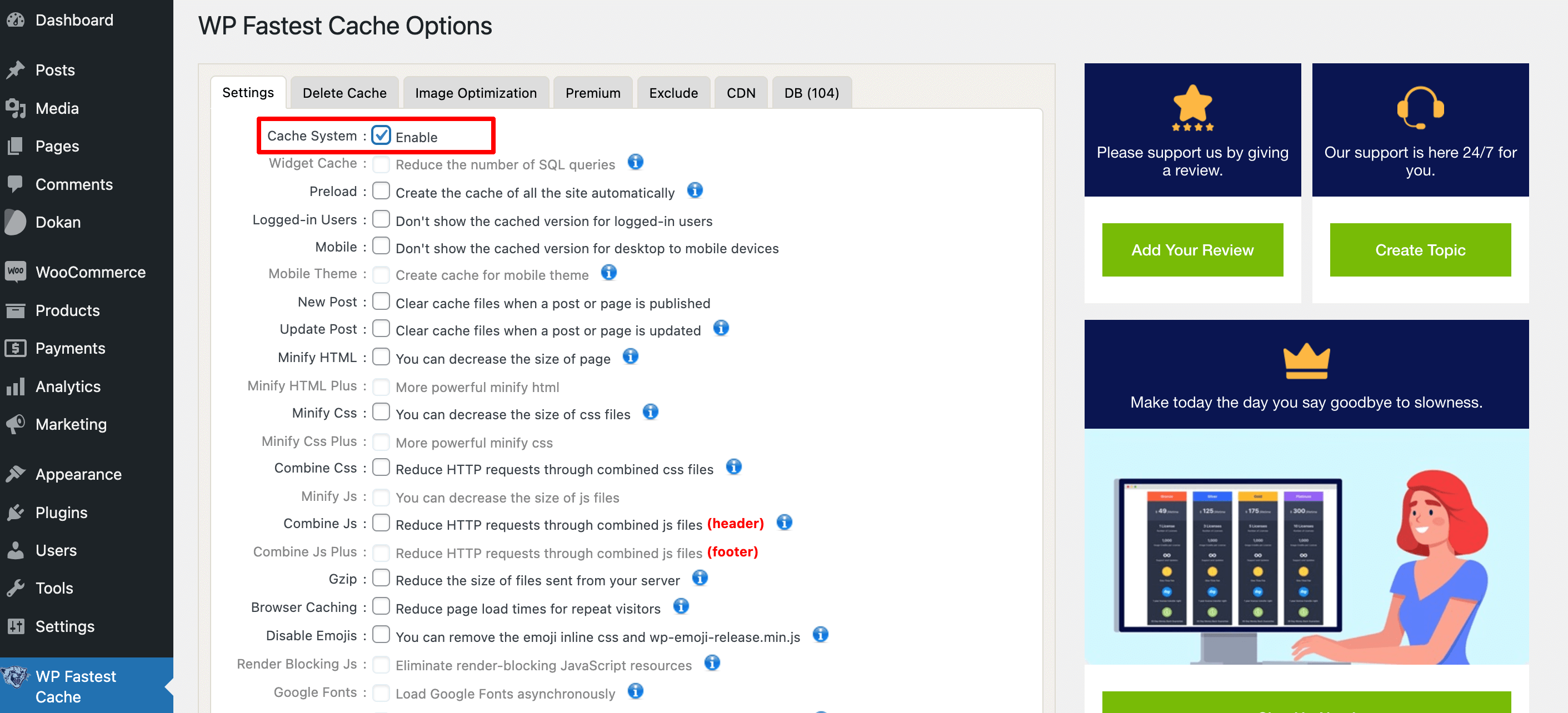 Esta imagen muestra cómo borrar todo el caché en un sitio de WordPress