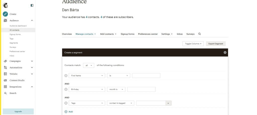 Contoh Membangun Segmen di Mailchimp