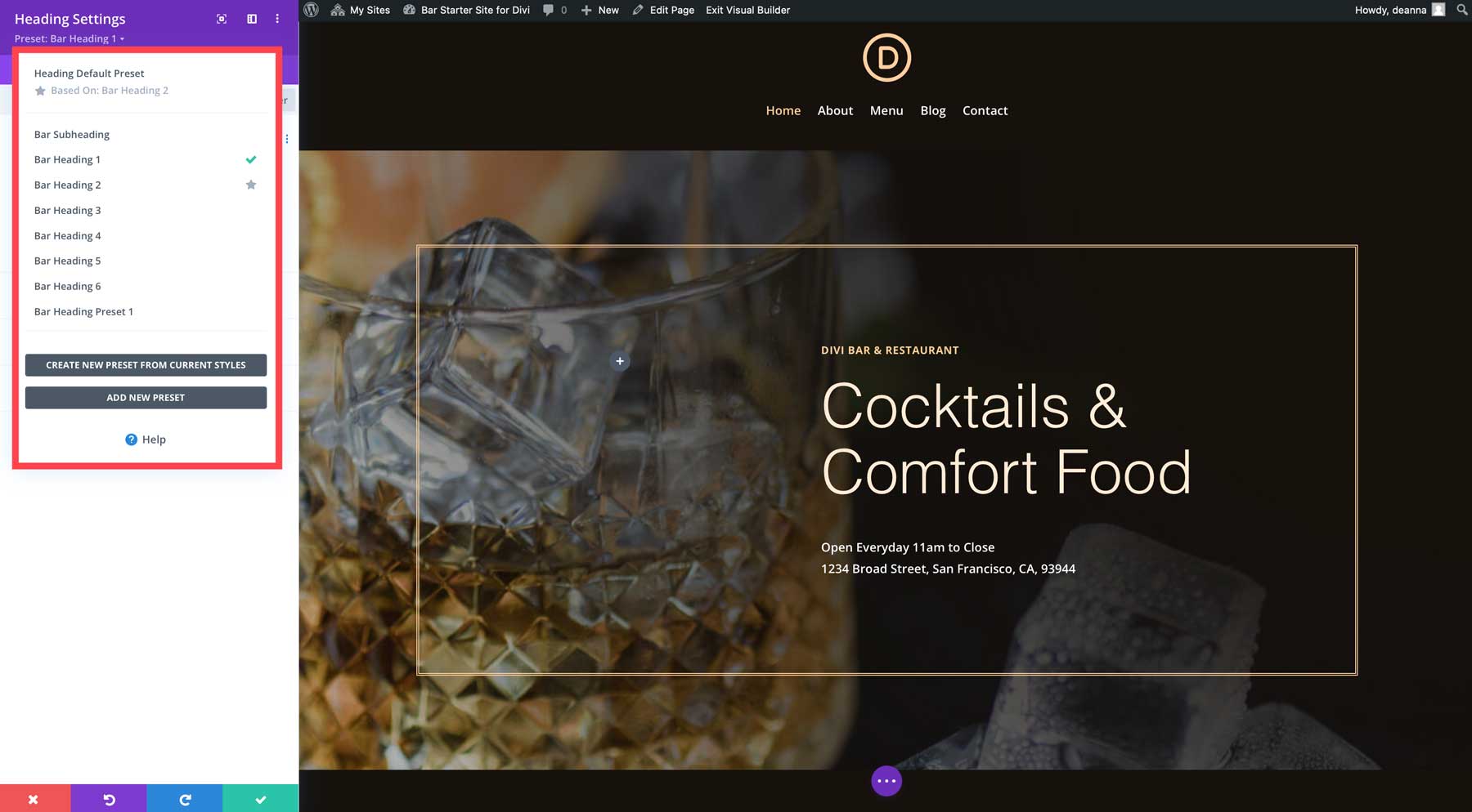 Divi のバー スターター サイト