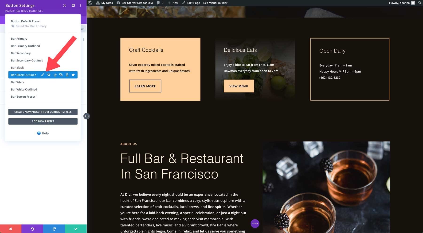 Divi のバー スターター サイト