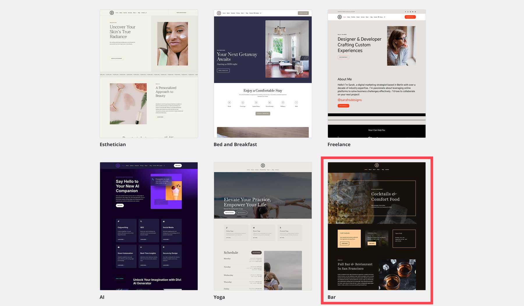 Divi のバー スターター サイト