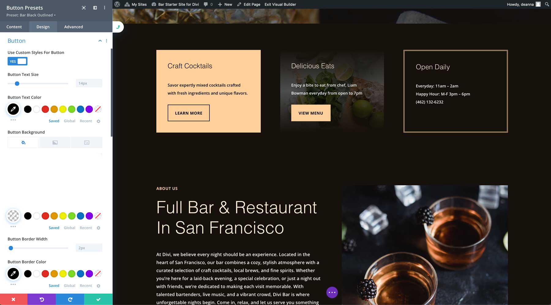 Divi のバー スターター サイト