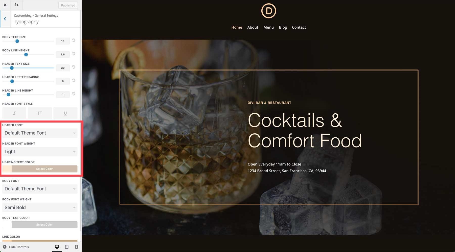Divi のバー スターター サイト