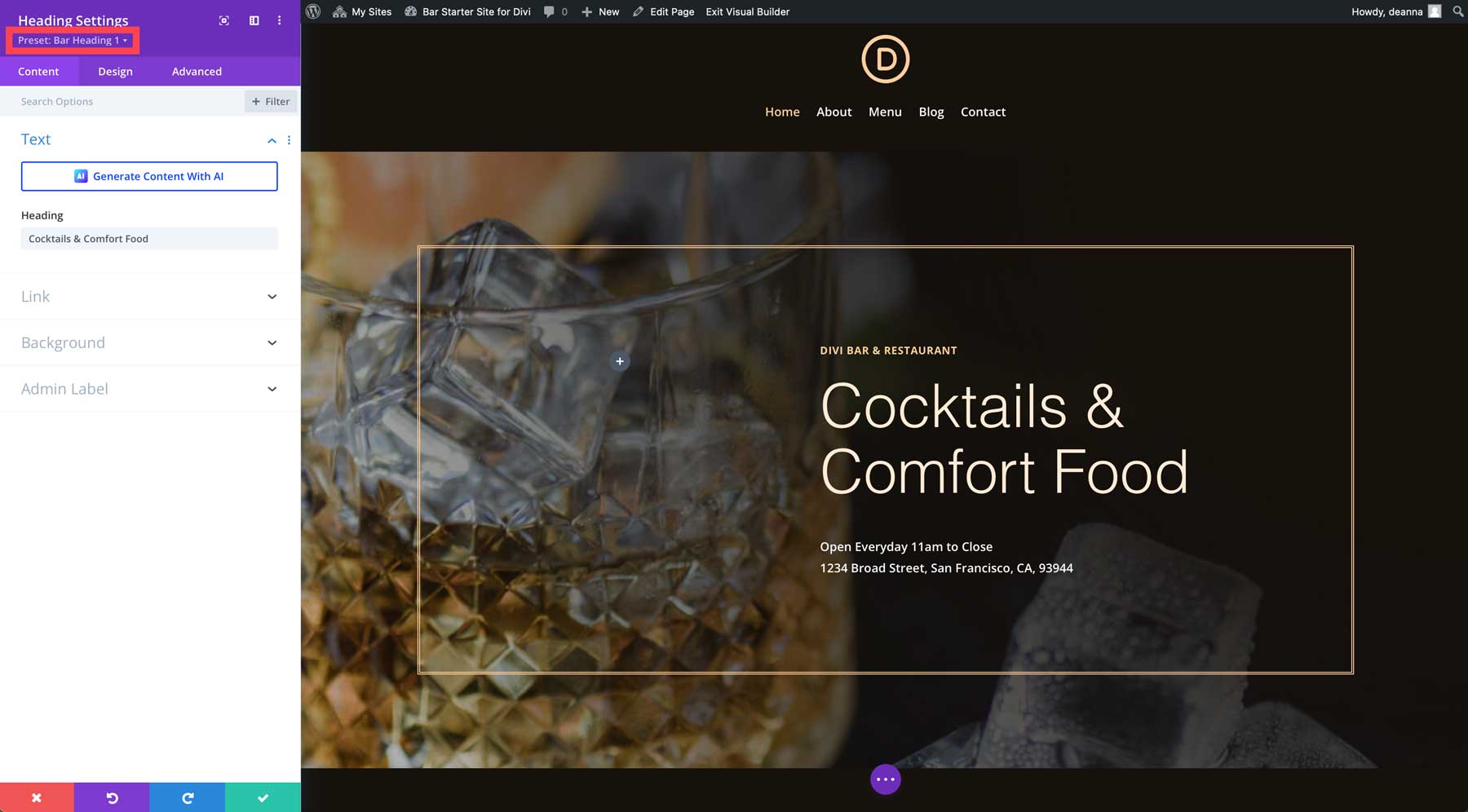 Divi のバー スターター サイト