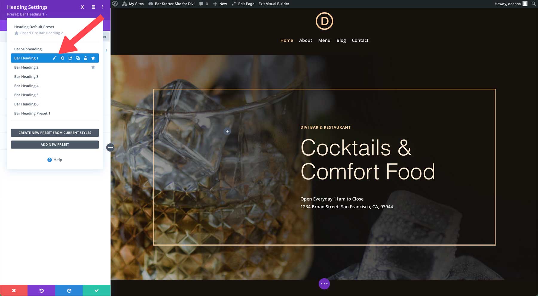 Divi のバー スターター サイト