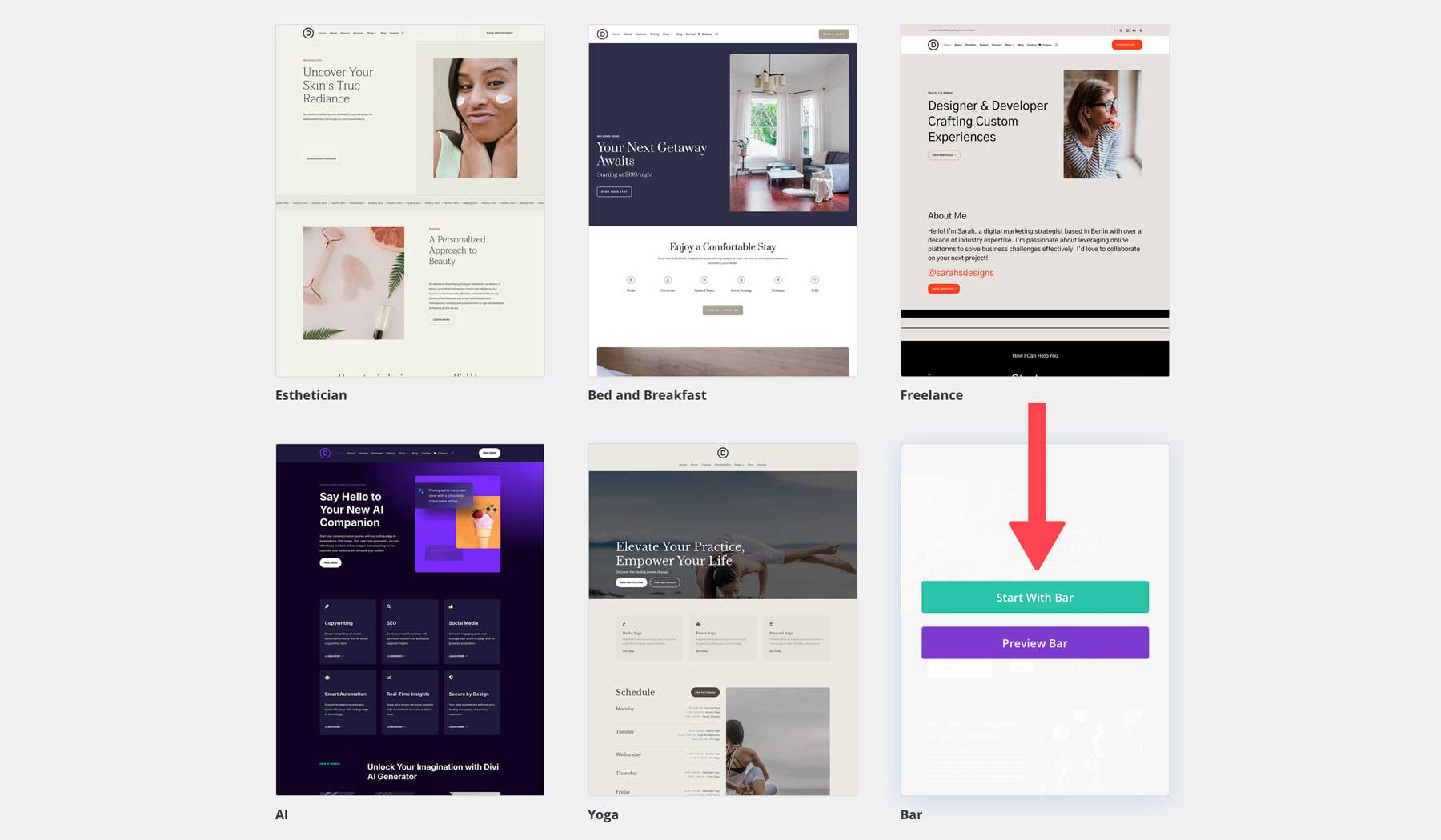 Divi のバー スターター サイト