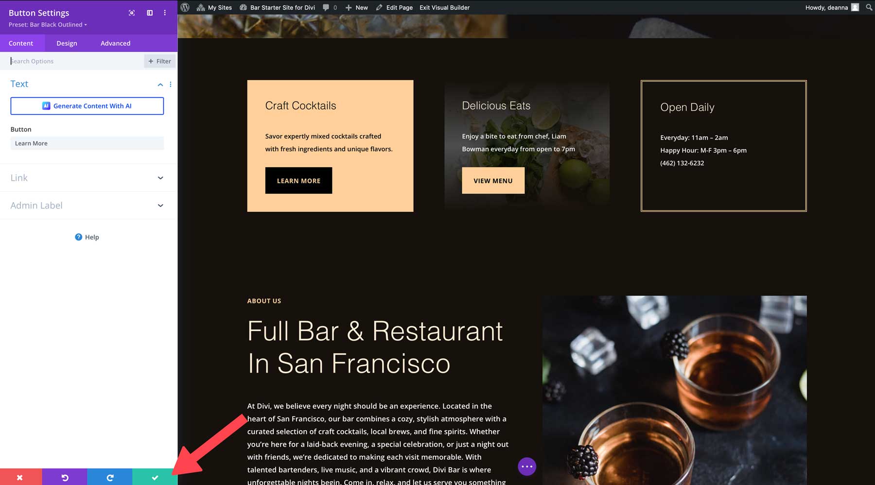 Divi のバー スターター サイト