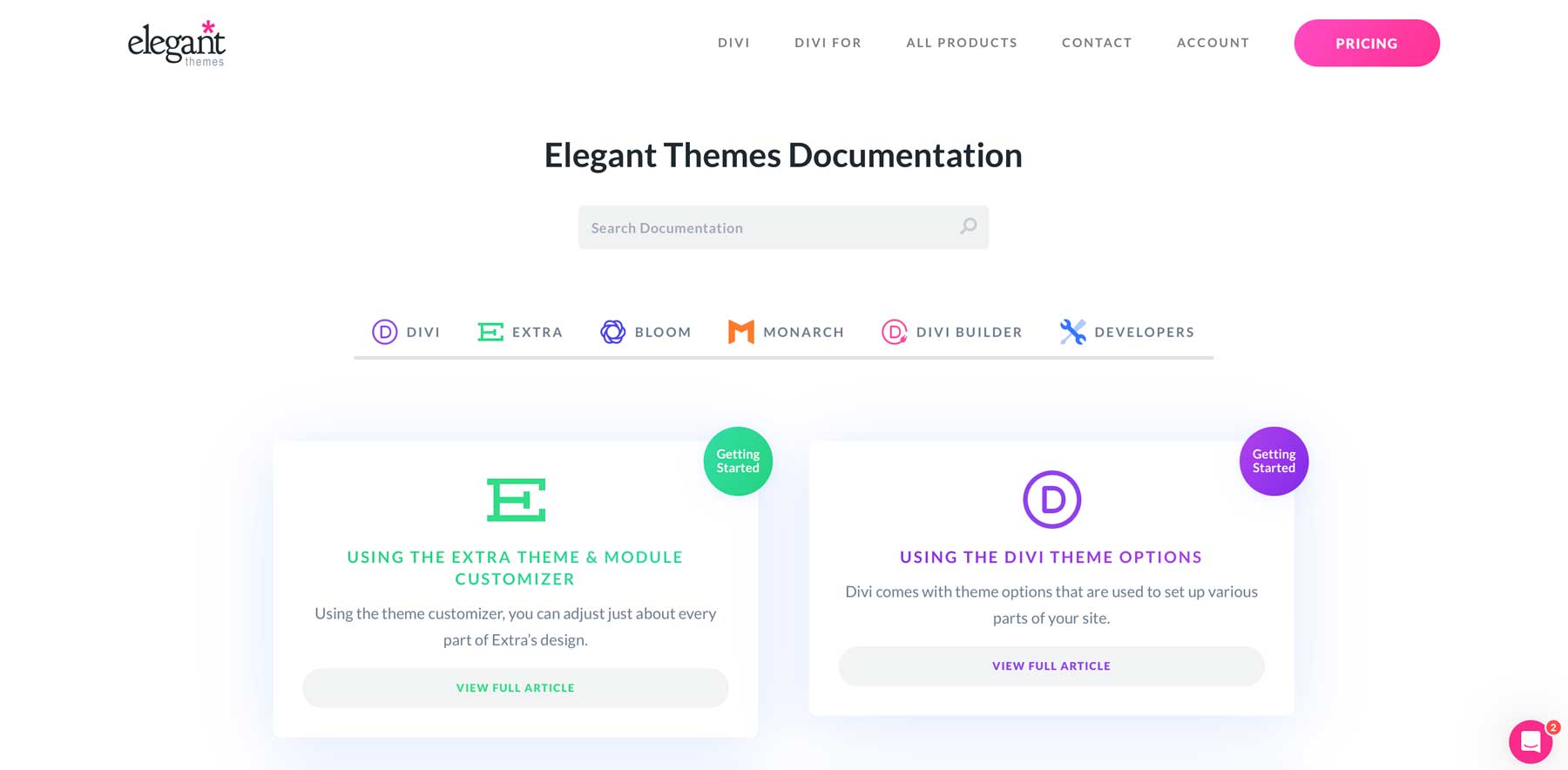 Situs web dokumentasi Tema Elegan