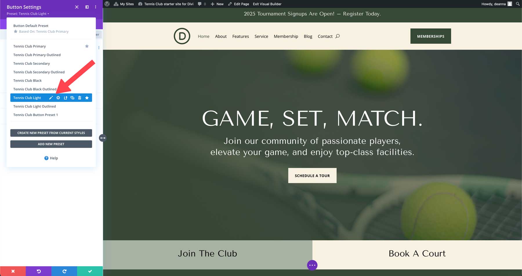 situs starter klub tenis untuk Divi