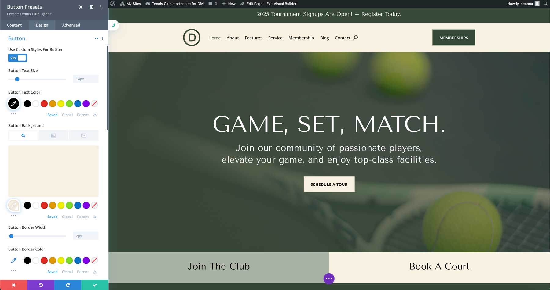 situs starter klub tenis untuk Divi