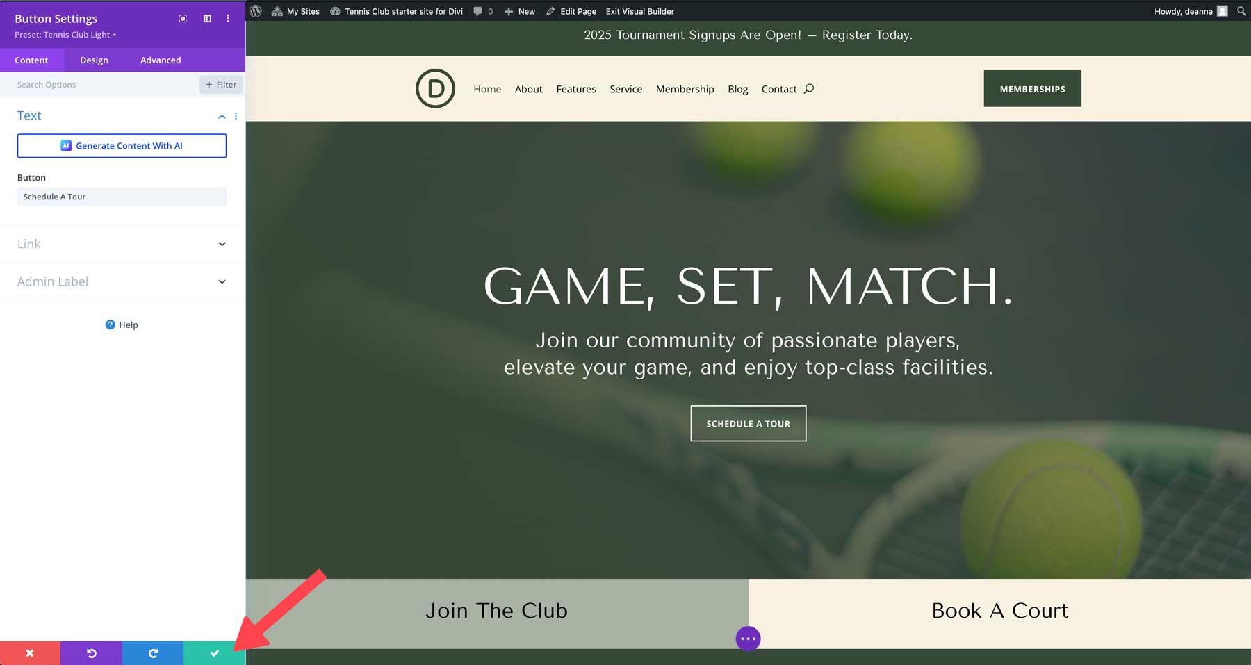 situs starter klub tenis untuk Divi